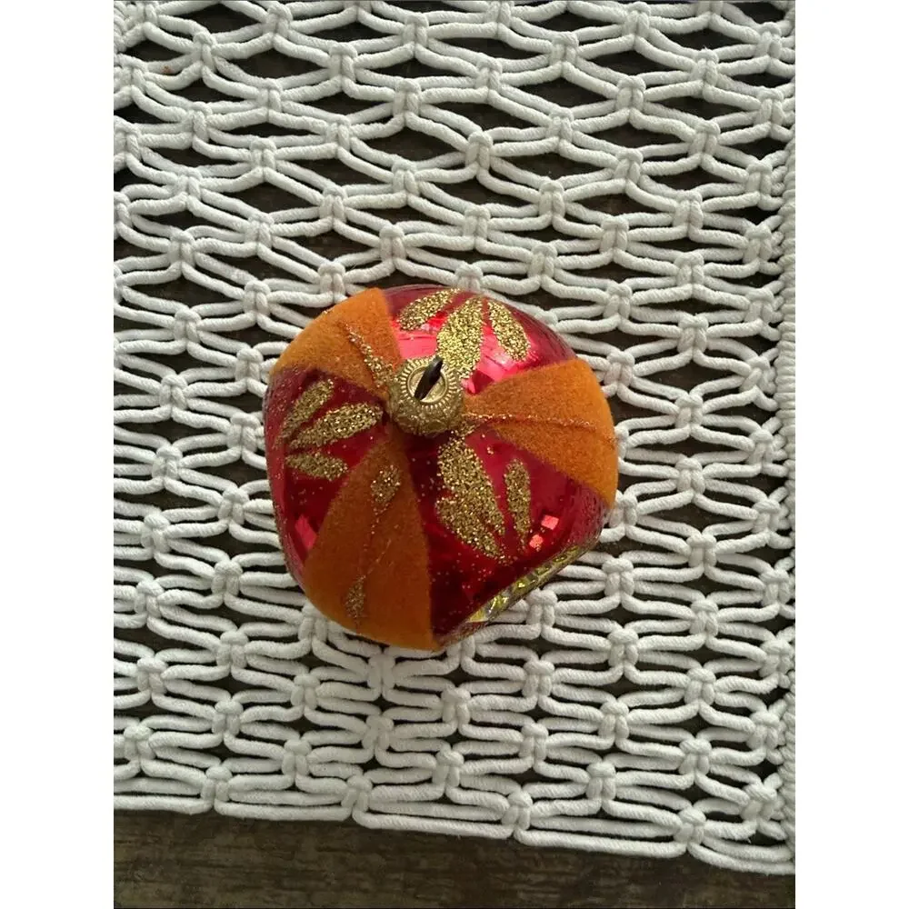 Vintage Orange & Red Mercury Glass Glitter Indent Holiday Christmas Ornament